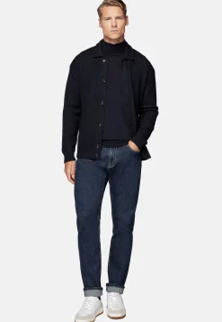 Cardigan Bleu Marine À Col Chemise En Laine Mérinos