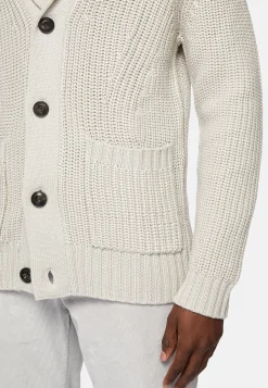 Cardigan Sable À Col Châle En Laine Mérinos