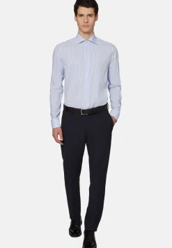 Chemise À Rayures Bleu Ciel En Coton Dobby Slim Fit
