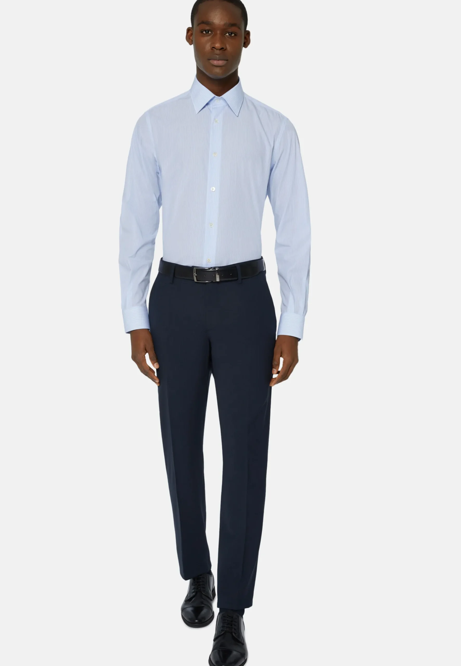 Chemise À Rayures Bleu Clair En Coton Regular Fit