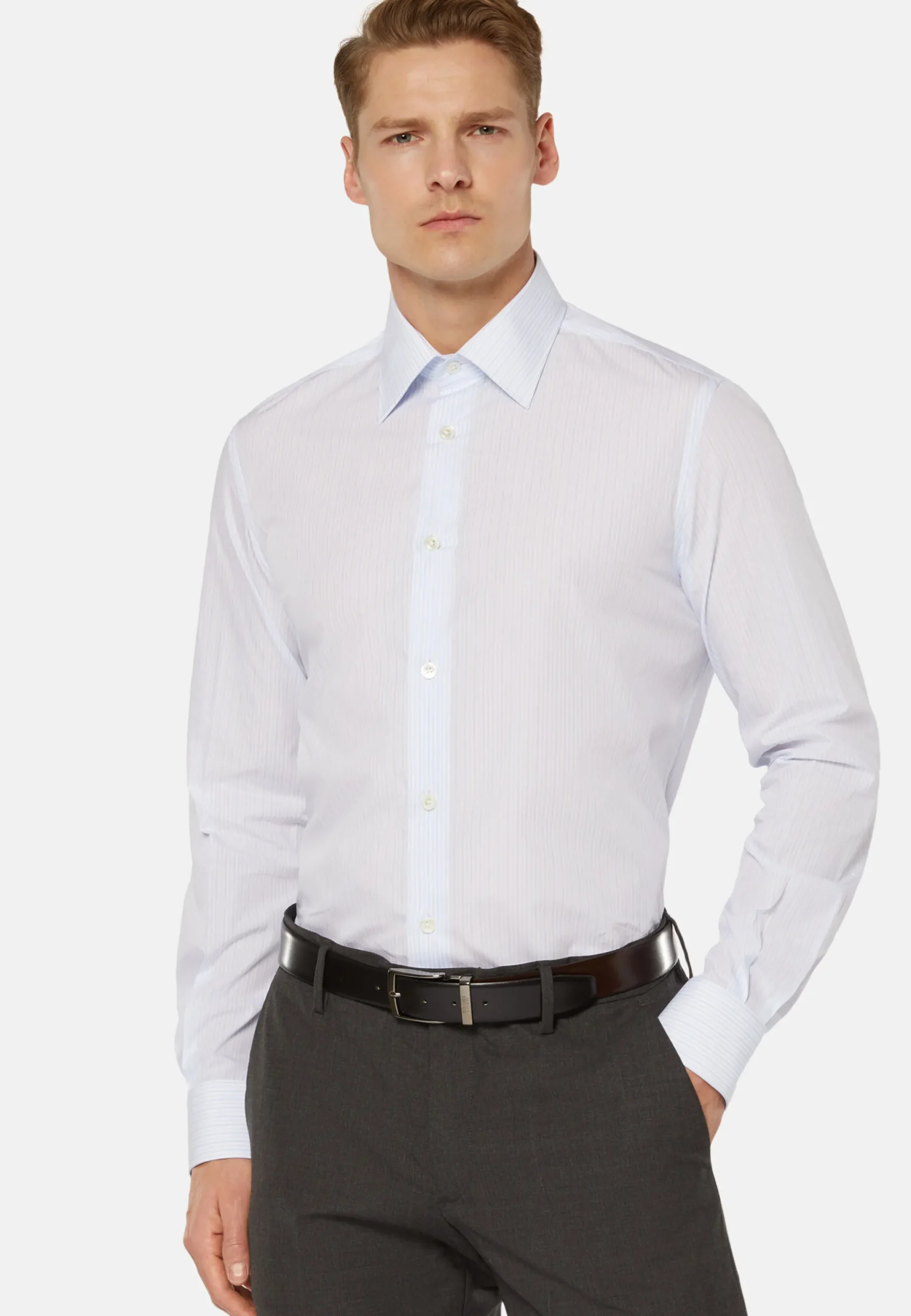 Chemise À Rayures Bleu Clair En Coton Regular Fit