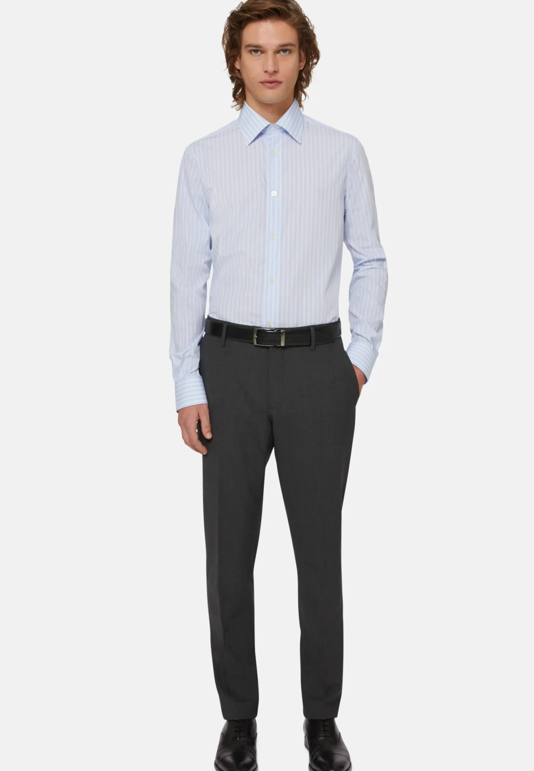 Chemise À Rayures Bleu Clair En Coton Regular Fit