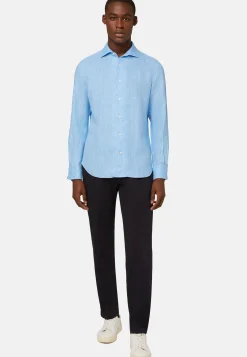 Chemise Bleu Clair En Lin Coupe Droite