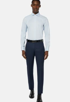 Chemise Bleue Pin Point En Coton Regular Long Fit