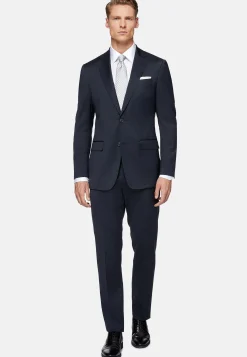 Costume Bleu À Rayures En Laine Extensible