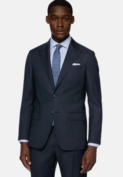 Costume Bleu Marine À Fines Rayures En Pure Laine