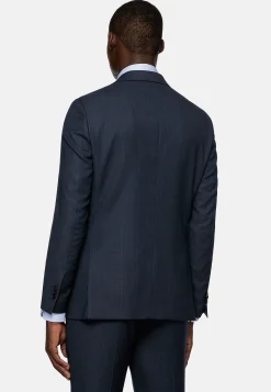 Costume Bleu Marine À Fines Rayures En Pure Laine