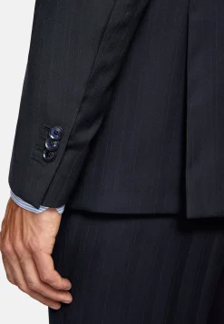 Costume Bleu Marine À Fines Rayures En Pure Laine