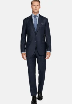 Costume Bleu Marine À Fines Rayures En Pure Laine