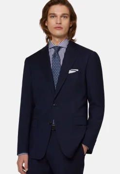 Costume Bleu Marine À Fines Rayures En Pure Laine
