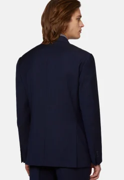 Costume Bleu Marine À Fines Rayures En Pure Laine