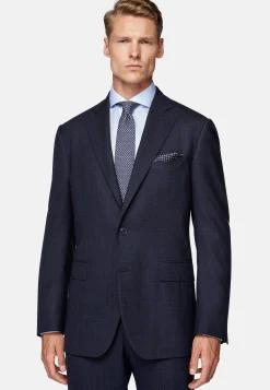 Costume Bleu Marine À Micromotif En Laine