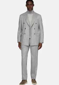 Costume Croisé Gris Clair En Pure Laine