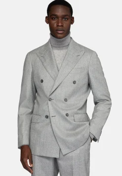 Costume Croisé Gris Clair En Pure Laine