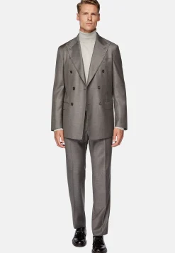 Costume Croisé Gris Tourterelle En Pure Laine