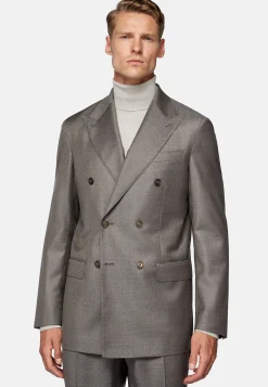 Costume Croisé Gris Tourterelle En Pure Laine
