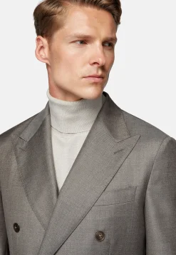 Costume Croisé Gris Tourterelle En Pure Laine