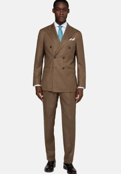 Costume Croisé Marron À Chevrons En Pure Laine
