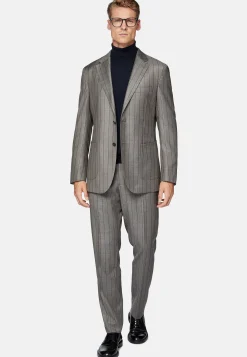 Costume Gris Tourterelle À Fines Rayures En Pure Laine