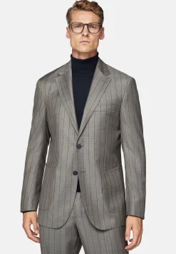 Costume Gris Tourterelle À Fines Rayures En Pure Laine