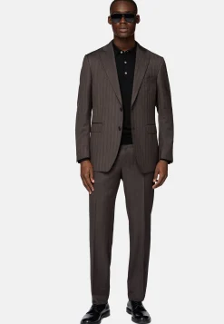 Costume Marron Foncé À Chevrons En Pure Laine Super 130