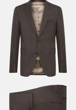 Costume Marron Foncé À Chevrons En Pure Laine Super 130