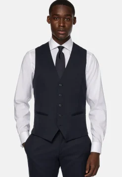 Gilet Bleu Marine En Sergé De Laine Extensible