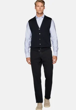Gilet En Maille Bleu Marine En Laine Mérinos