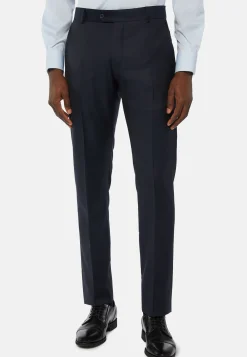 Pantalon Bleu Marine En Laine Super 130 Regular Fit