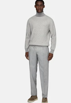 Pull À Col Roulé Gris En Laine Mérinos