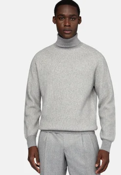 Pull À Col Roulé Gris En Laine Mérinos