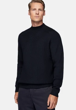 Pull Col Montant Bleu Marine En Laine Mérinos