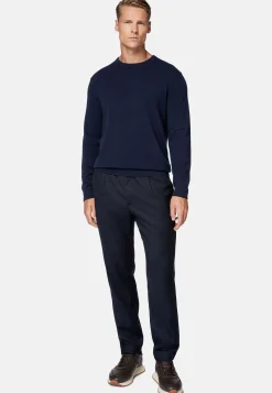Pull Col Rond Bleu Marine En Cachemire
