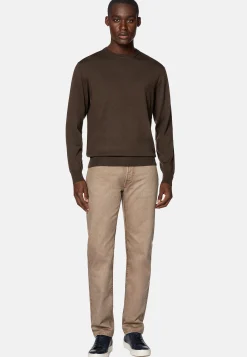 Pull Col Rond Marron En Laine Mérinos