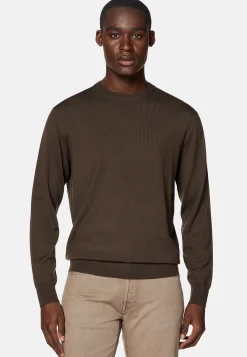 Pull Col Rond Marron En Laine Mérinos