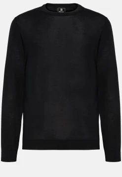 Pull Col Rond Noir En Laine Mérinos Ultra Fine