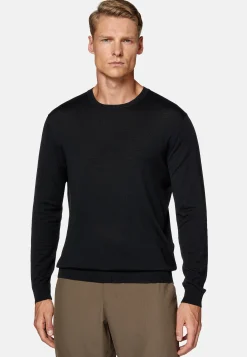 Pull Col Rond Noir En Laine Mérinos Ultra Fine