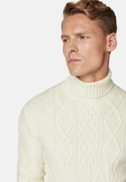 Pull Col Roulé Blanc Mélange De Points En Laine Mérinos