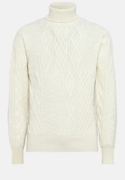 Pull Col Roulé Blanc Mélange De Points En Laine Mérinos