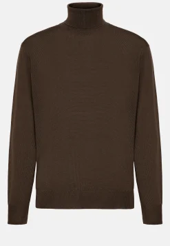 Pull Col Roulé Marron En Laine Mérinos