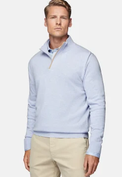 Pull Demi Zip Bleu Clair En Laine Cachemire