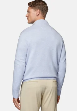 Pull Demi Zip Bleu Clair En Laine Cachemire