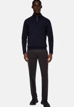 Pull Demi Zip Bleu Marine En Cachemire Mélangé