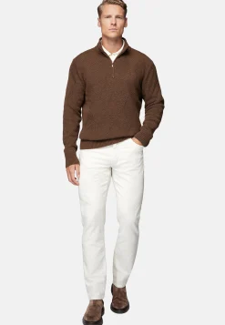 Pull Demi-Zip Noisette En Laine Nylon