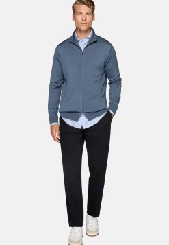 Pull Full Zip Indigo En Laine Mérinos