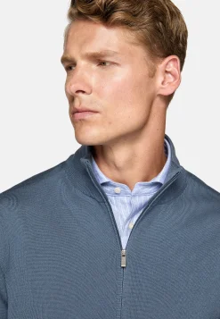 Pull Full Zip Indigo En Laine Mérinos
