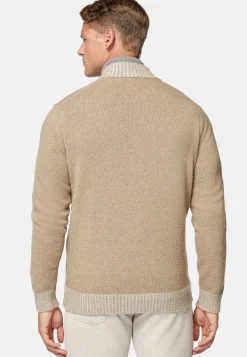 Pull Full Zip Taupe En Cachemire Mélangé