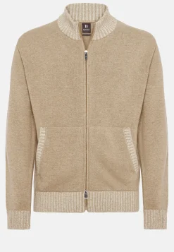 Pull Full Zip Taupe En Cachemire Mélangé