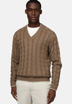 Pull Marron À Col En V En Laine Et Coton Bio