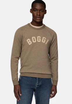 Pull Marron À Col Rond En Coton Laine Cachemire